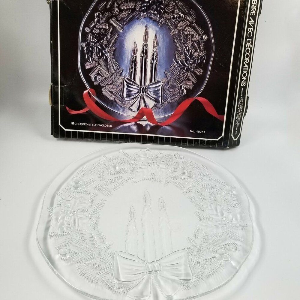 Vintage Glass Decorative Serving Plate Holiday Festive Christmas Italy New